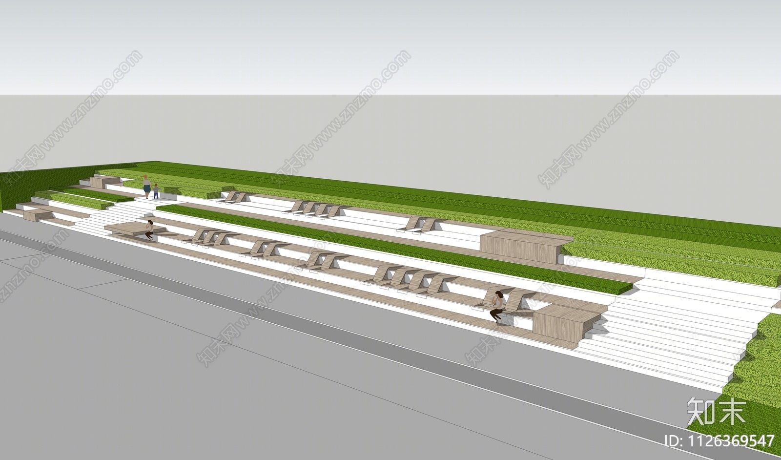 现代台阶景观SU模型下载【ID:1126369547】