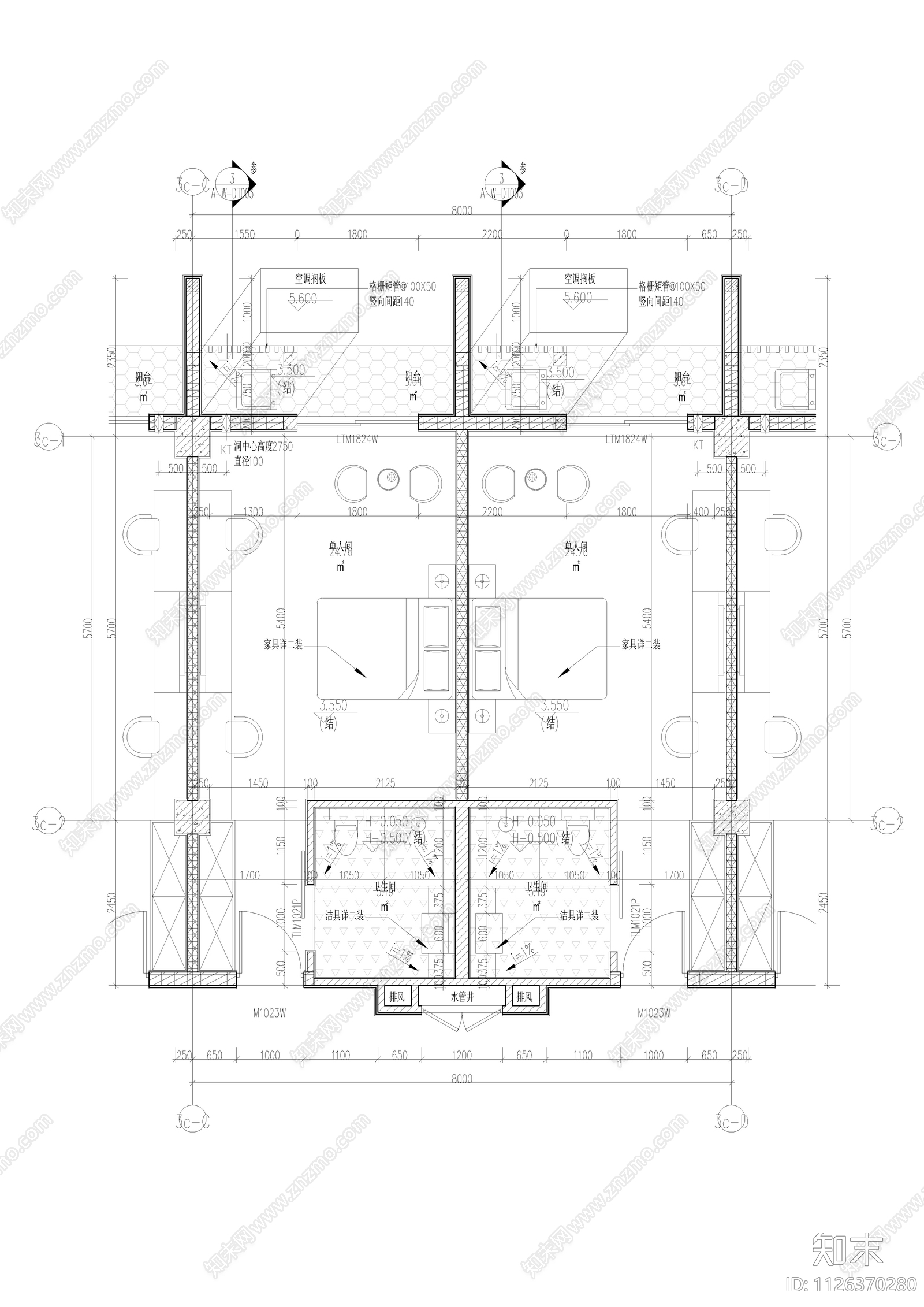 酒店客房大样cad施工图下载【ID:1126370280】