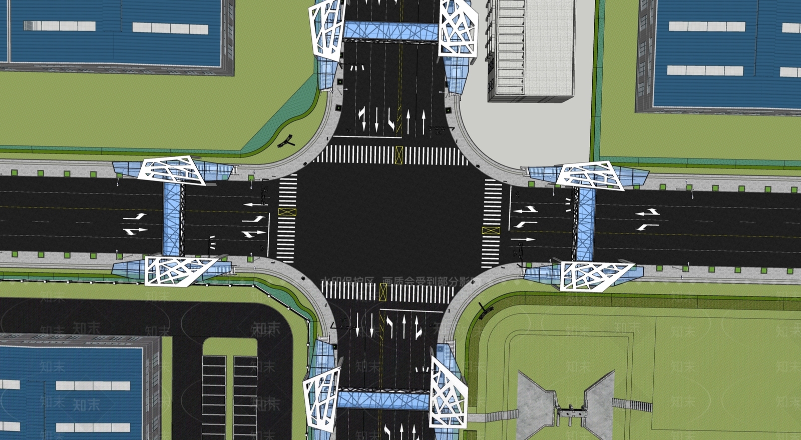 现代市政道路SU模型下载【ID:1126375765】