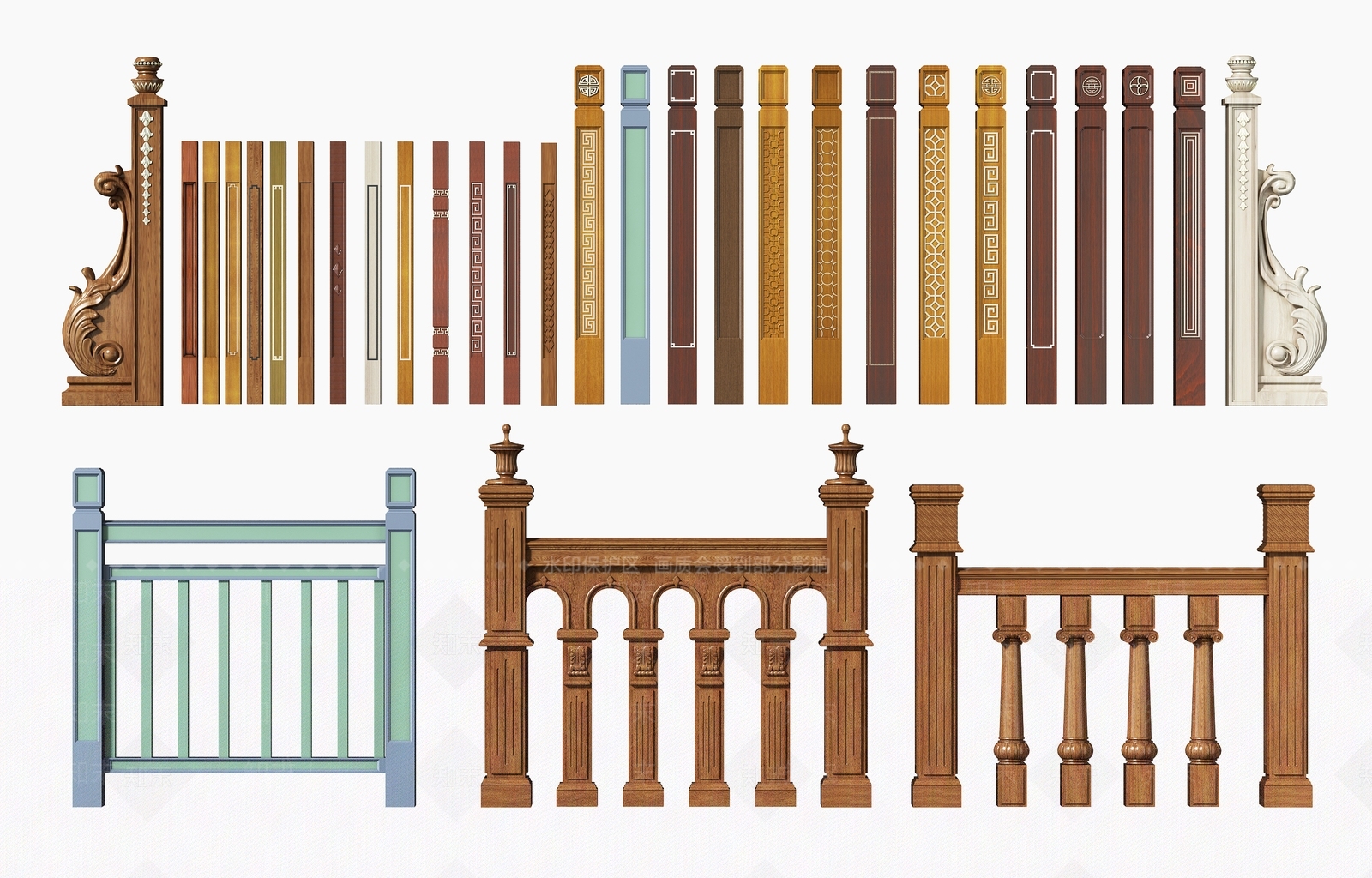 新中式楼梯柱子SU模型下载【ID:1126375880】