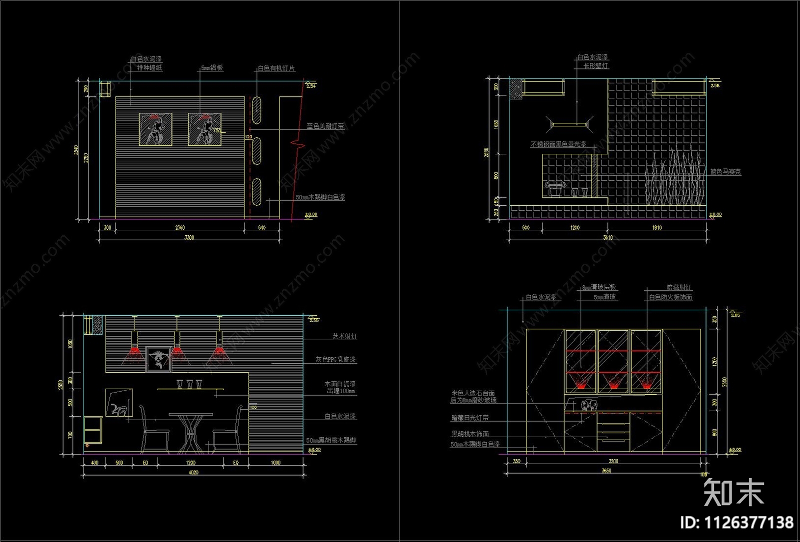 家庭餐厅厨房cad立面图施工图下载【ID:1126377138】