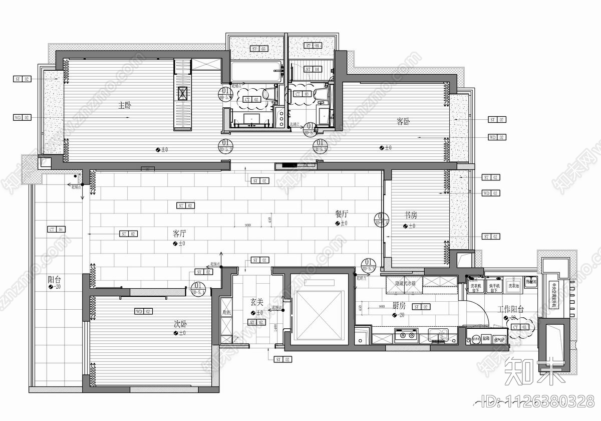 160㎡大平层CADcad施工图下载【ID:1126380328】