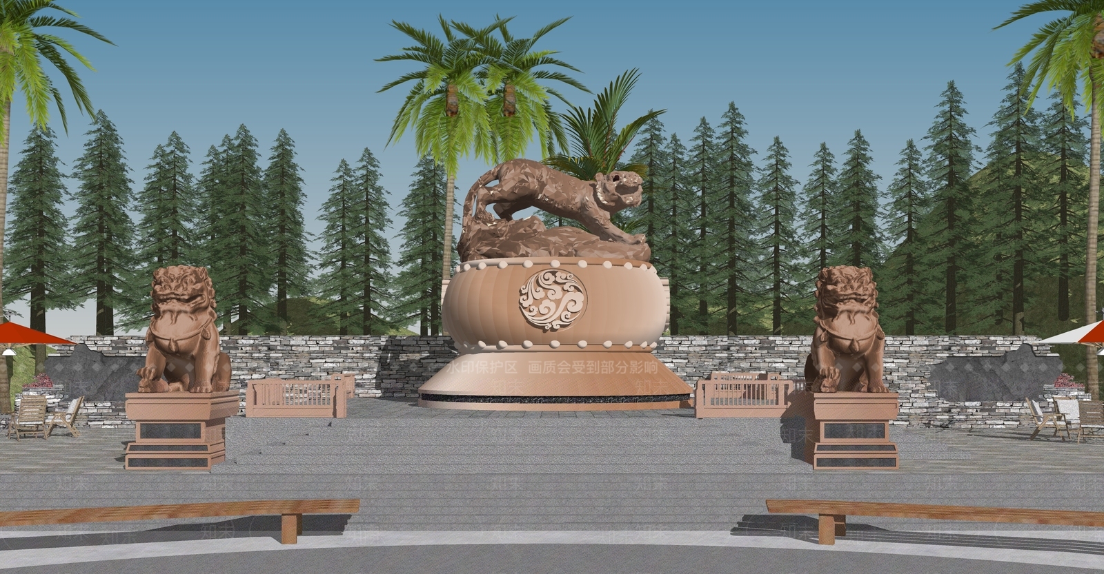 新中式豹子鼓雕塑SU模型下载【ID:1126388530】