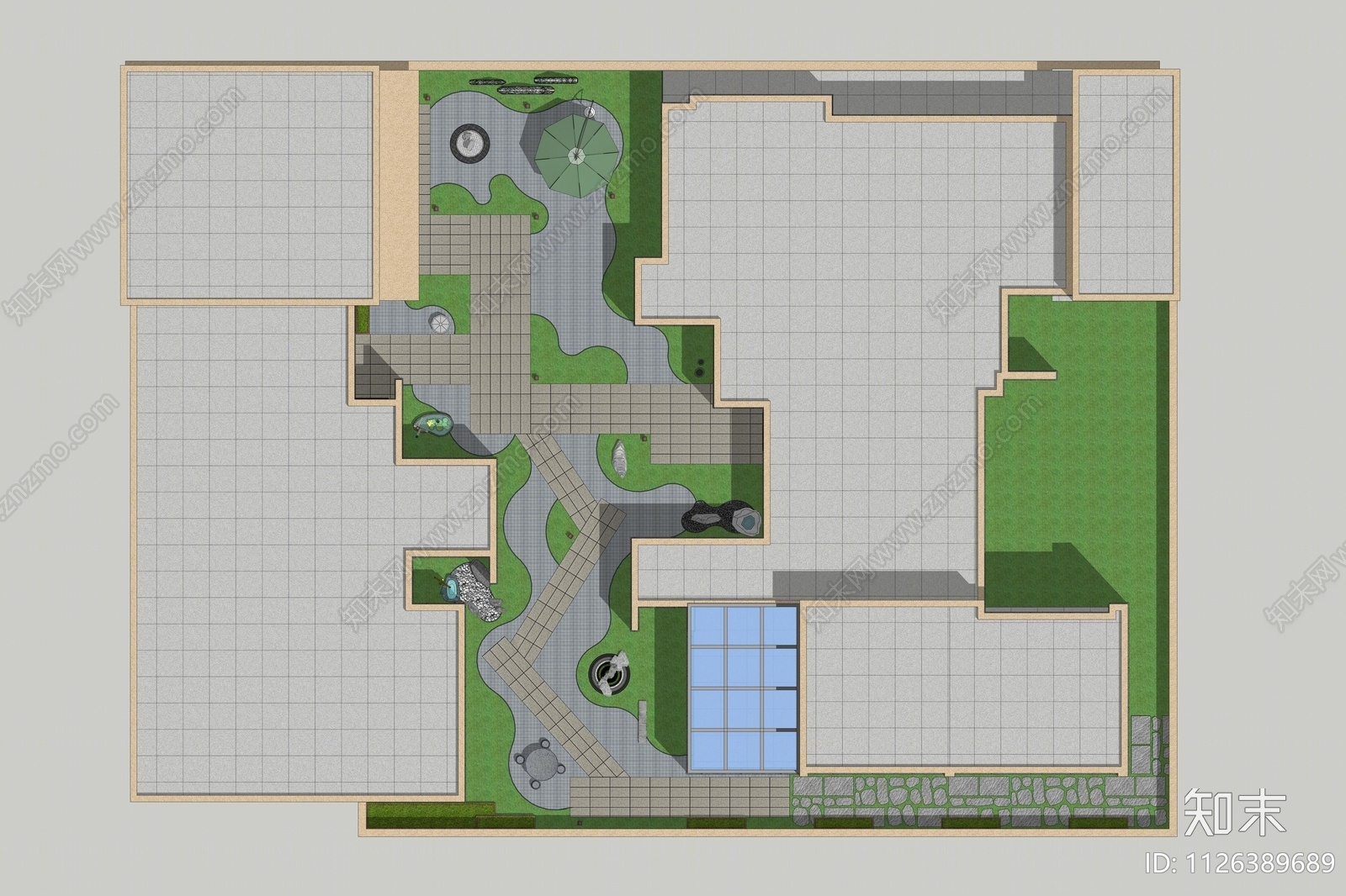 新中式屋顶花园SU模型下载【ID:1126389689】