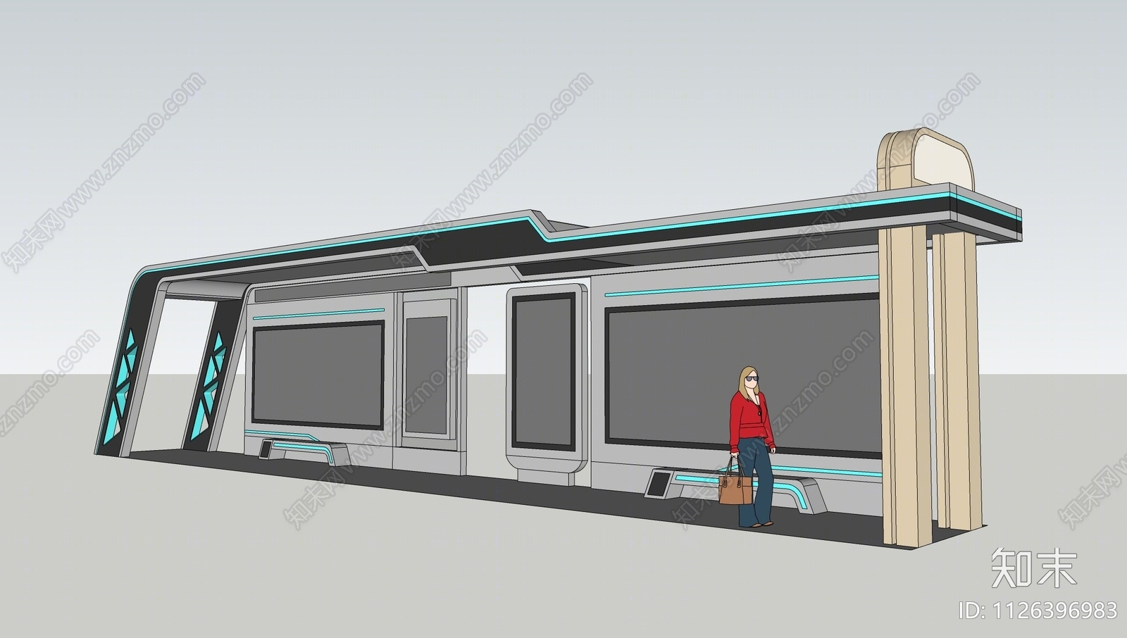 现代公交站台SU模型下载【ID:1126396983】