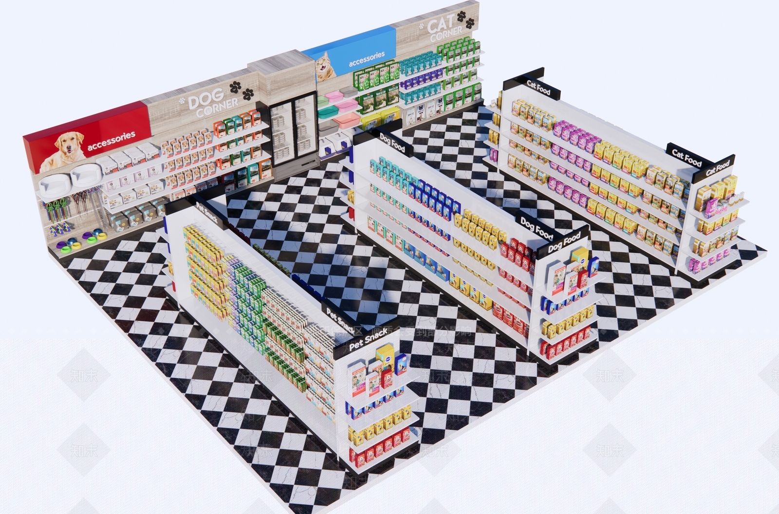 现代宠物用品货架SU模型下载【ID:1126400294】