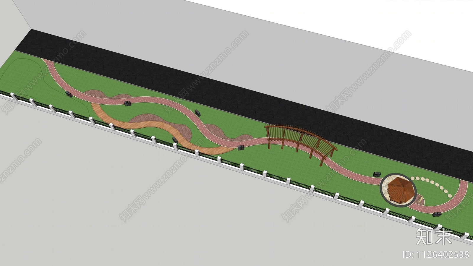 现代风格道路公园景观SU模型下载【ID:1126402538】