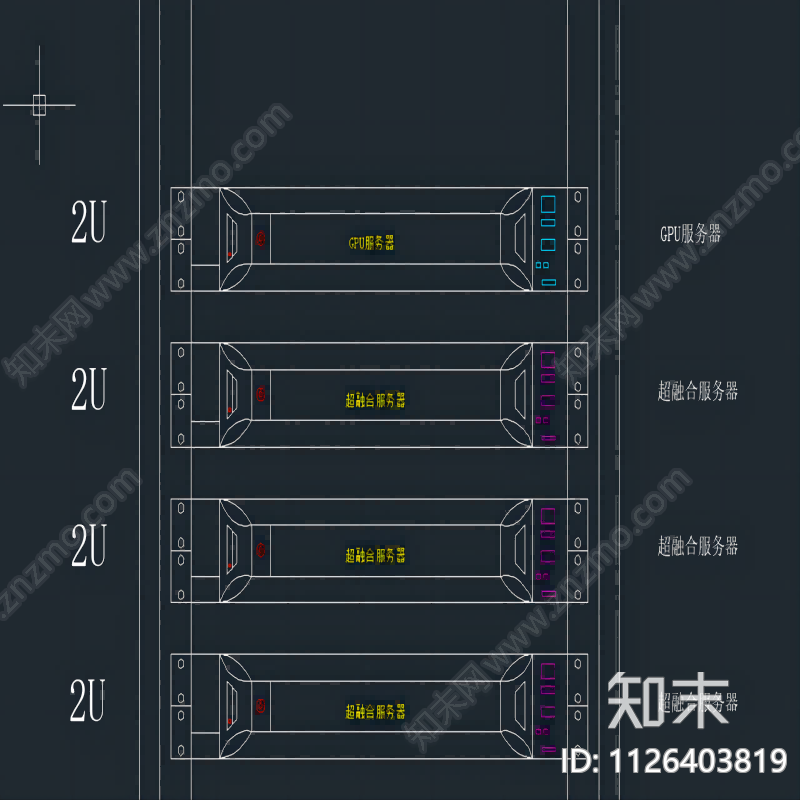 机柜服务器交换机设备cad施工图下载【ID:1126403819】