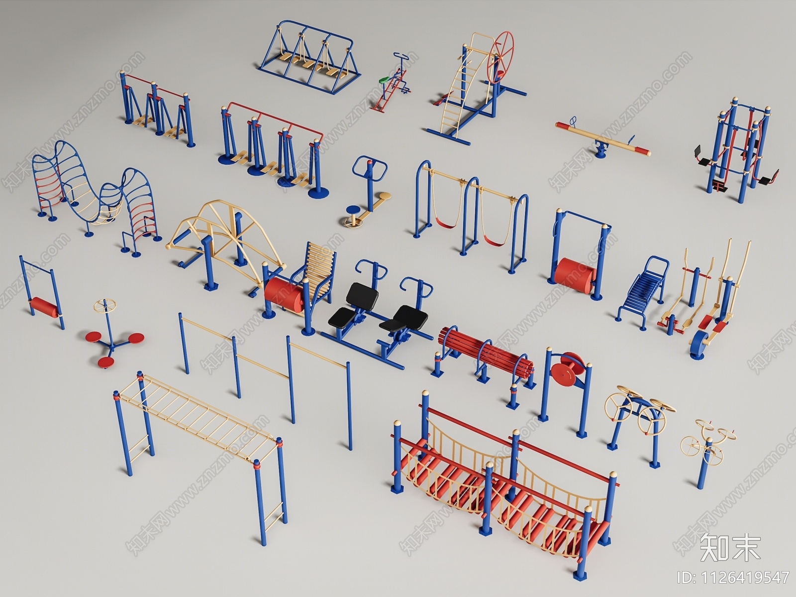 儿童户外健身器材组合SU模型下载【ID:1126419547】