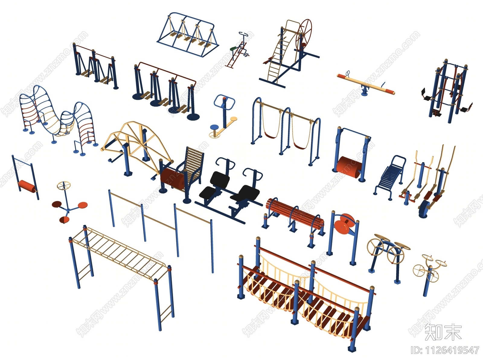 儿童户外健身器材组合SU模型下载【ID:1126419547】