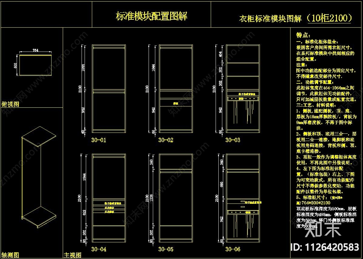 板式酒柜书柜衣柜掩门吸塑门CADcad施工图下载【ID:1126420583】