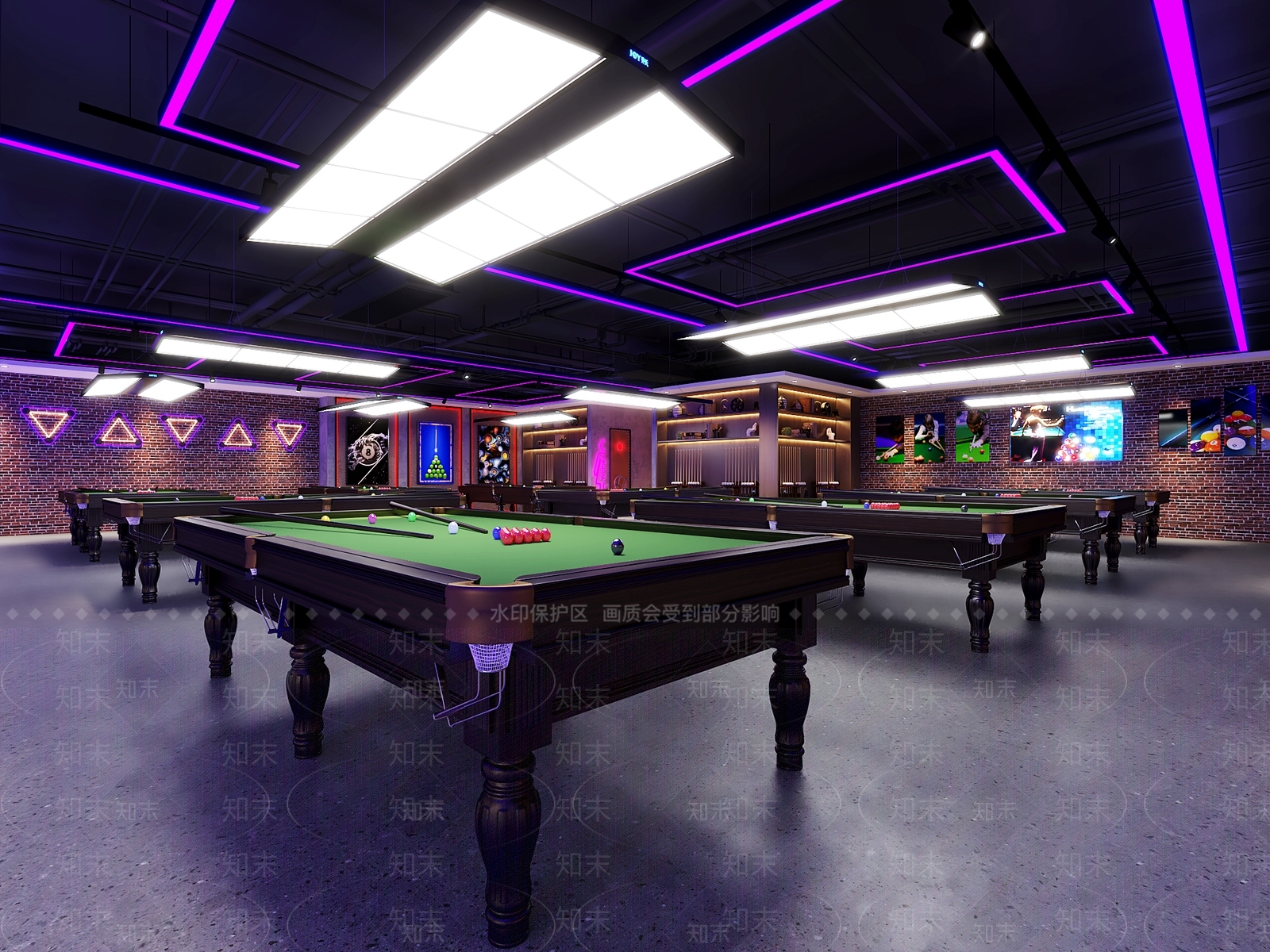 工业风台球室3D模型下载【ID:1126429007】