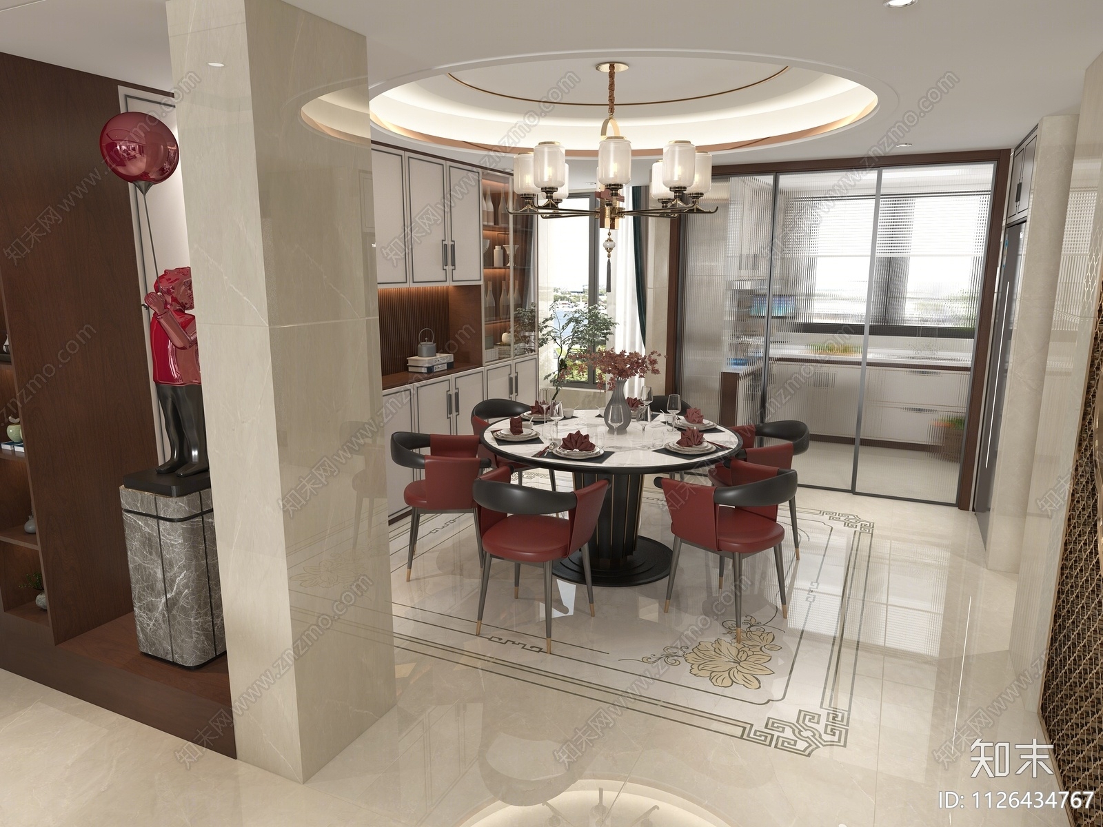 新中式家居餐厅3D模型下载【ID:1126434767】_知末3d模型网