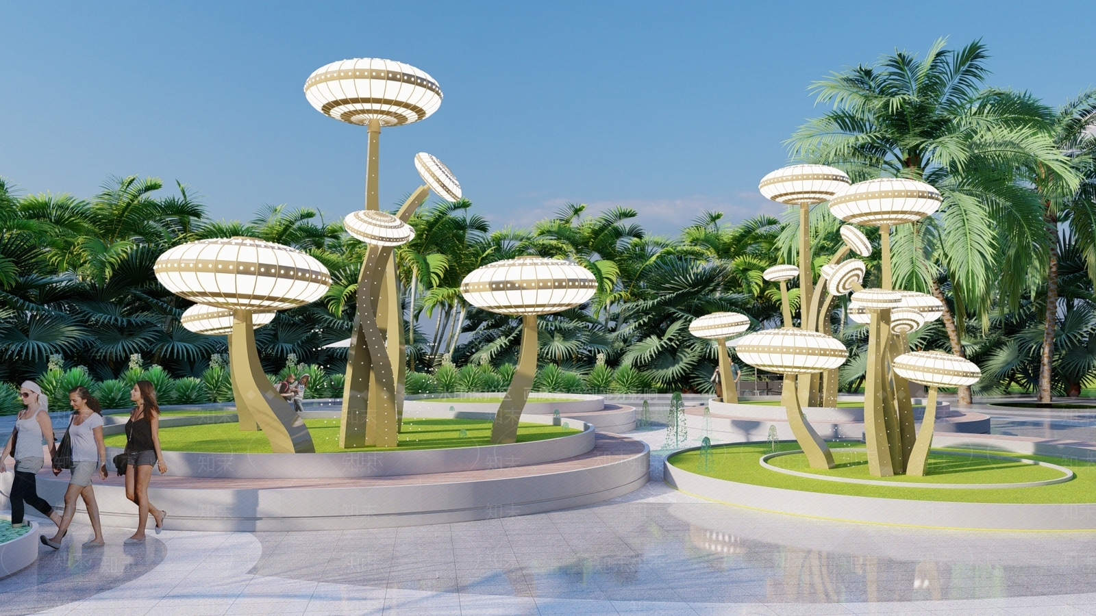 现代蘑菇主题构架SU模型下载【ID:1126436833】