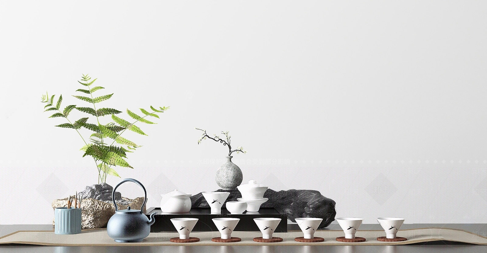 现代茶具茶杯茶壶组合SU模型下载【ID:1126445527】