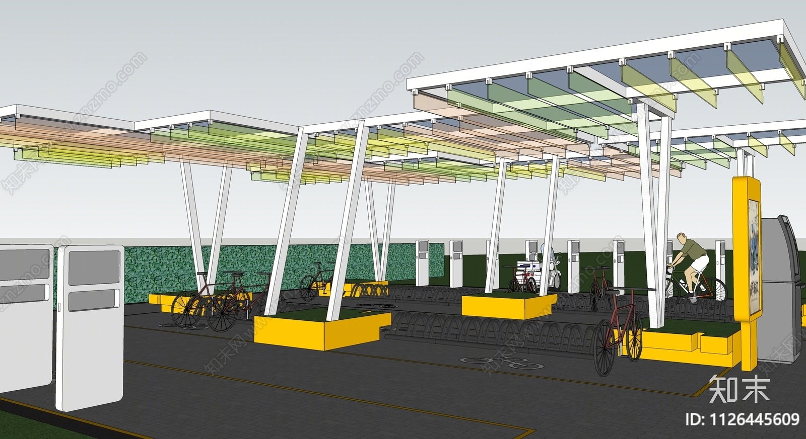 现代非机动车停车场SU模型下载【ID:1126445609】