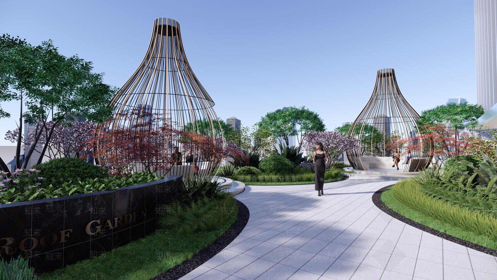 现代圆形鸟笼屋顶花园SU模型下载【ID:1126447208】