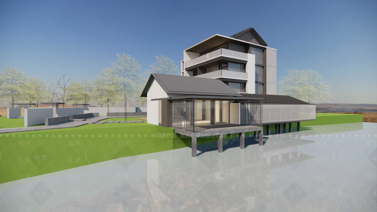 新中式精品度假酒店SU模型下载【ID:1126448365】