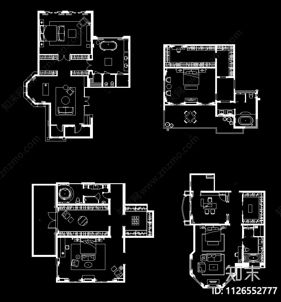 100套主卧空间CAD平面套图施工图下载【ID:1126552777】