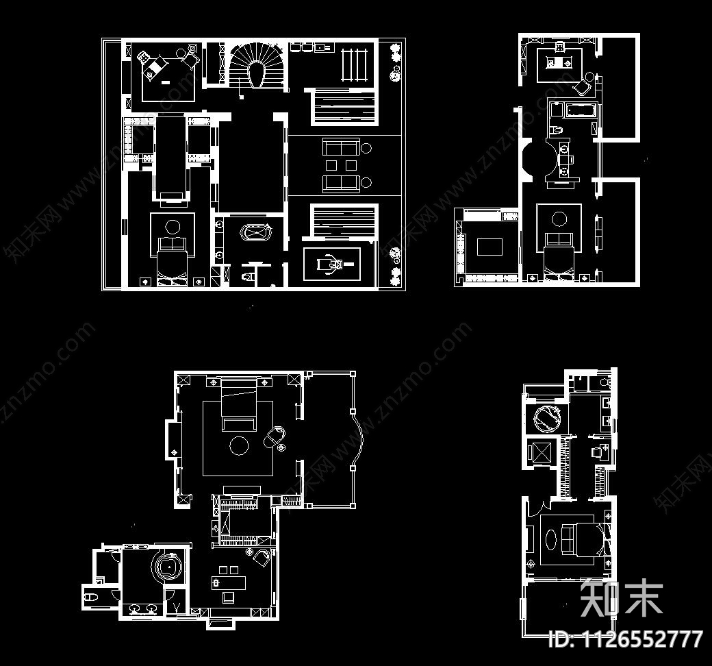 100套主卧空间CAD平面套图施工图下载【ID:1126552777】