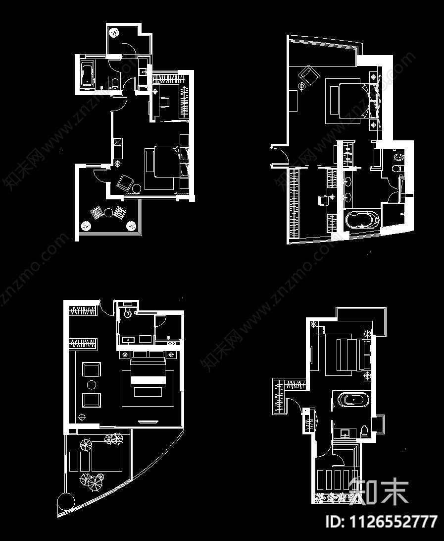 100套主卧空间CAD平面套图施工图下载【ID:1126552777】