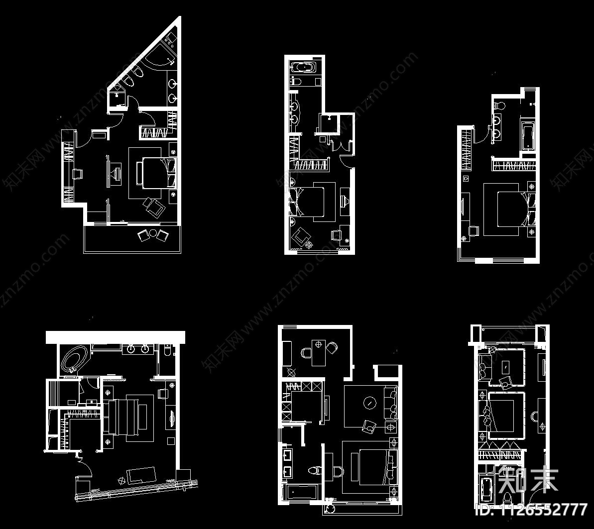 100套主卧空间CAD平面套图施工图下载【ID:1126552777】