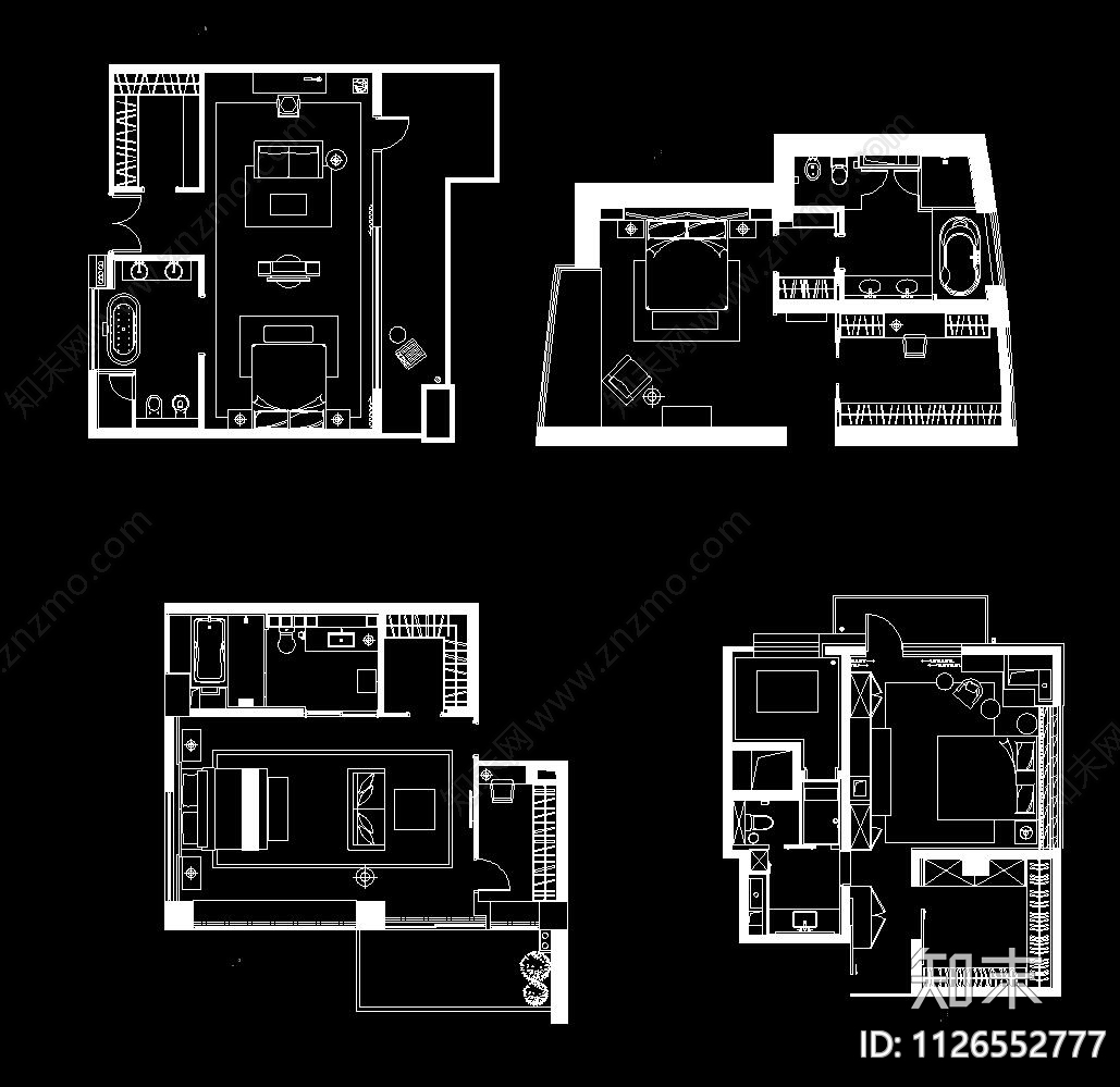 100套主卧空间CAD平面套图施工图下载【ID:1126552777】