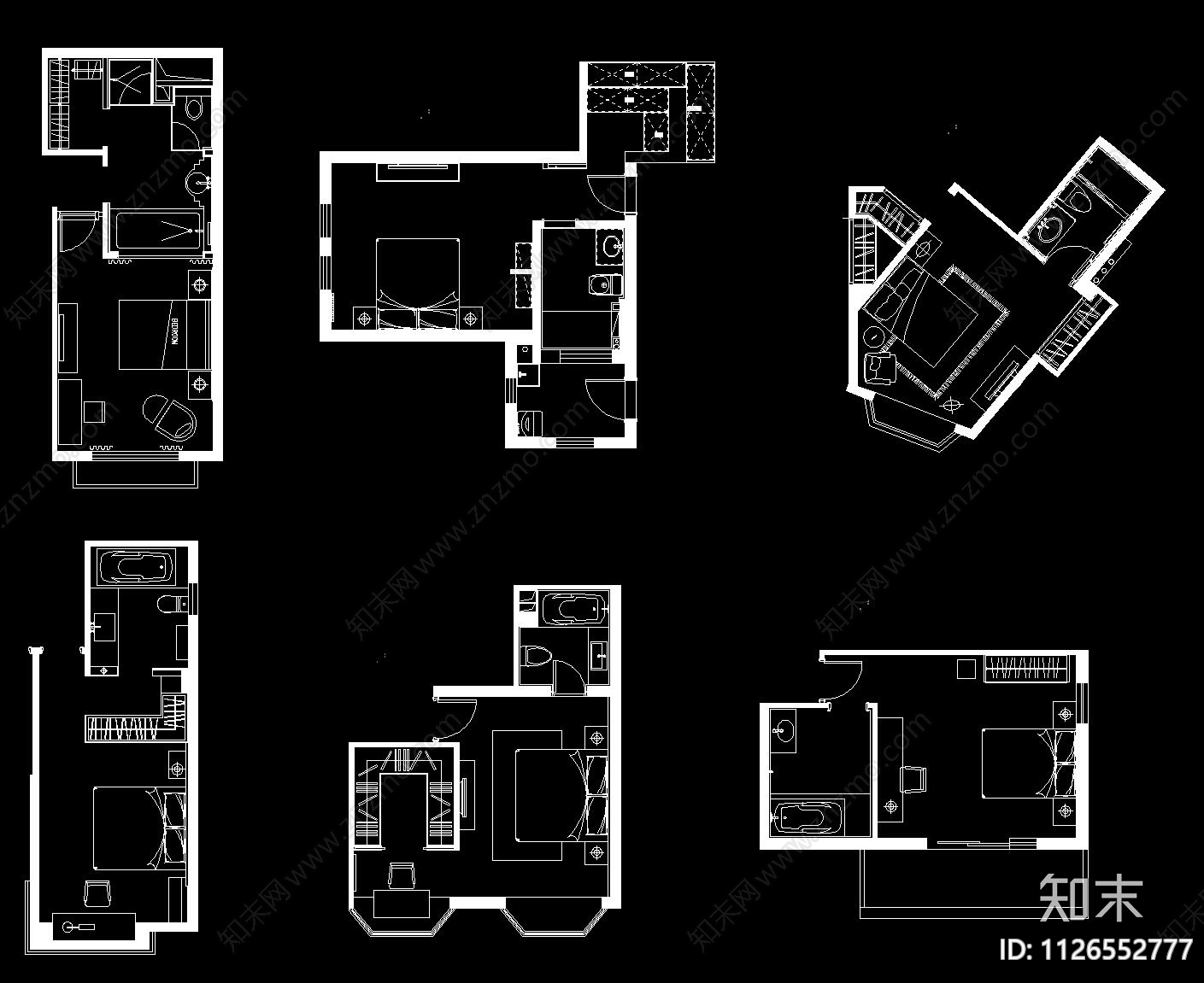 100套主卧空间CAD平面套图施工图下载【ID:1126552777】