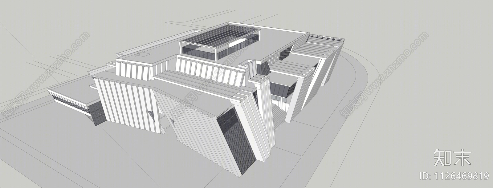 现代图书馆建筑SU模型下载【ID:1126469819】