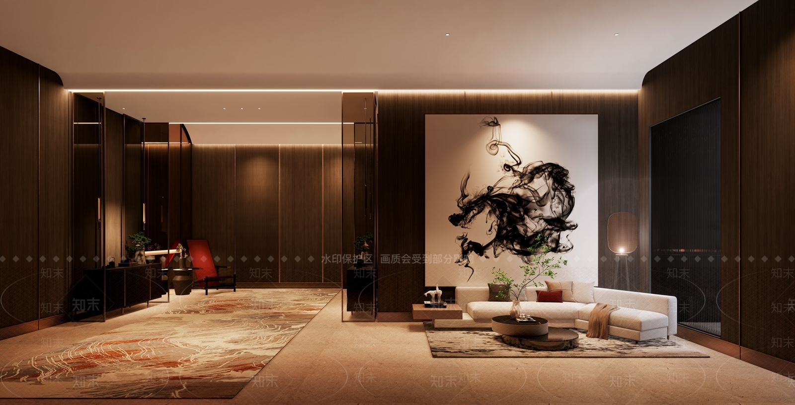 新中式酒店会所大厅SU模型下载【ID:1126478862】