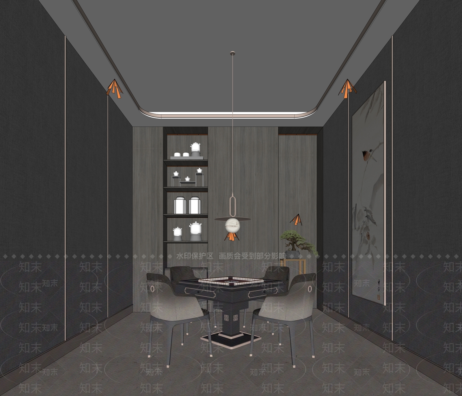 新中式棋牌室SU模型下载【ID:1126478914】