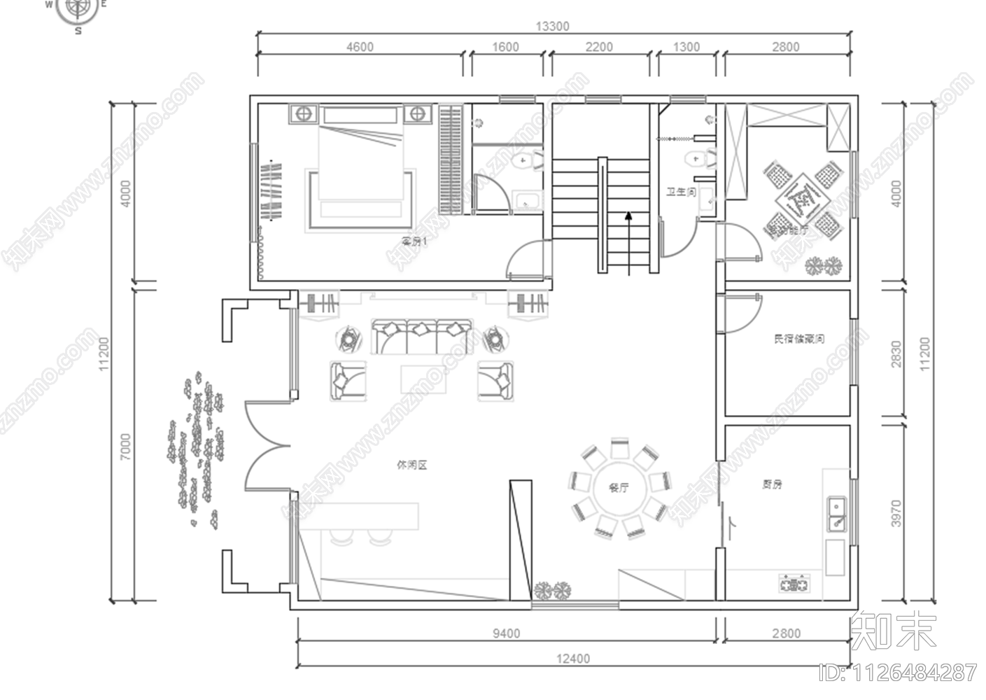 民宿室内平面图cad施工图下载【ID:1126484287】