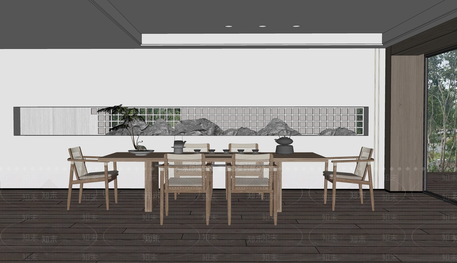新中式家居茶室SU模型下载【ID:1126485264】_知末su模型网