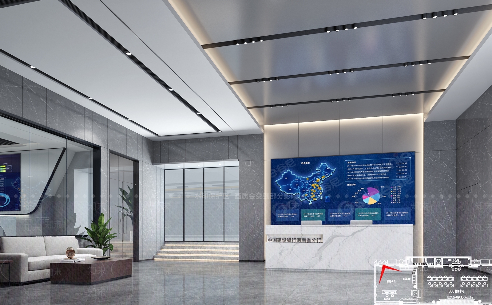 现代办公大厅监控室3D模型下载【ID:1126486265】