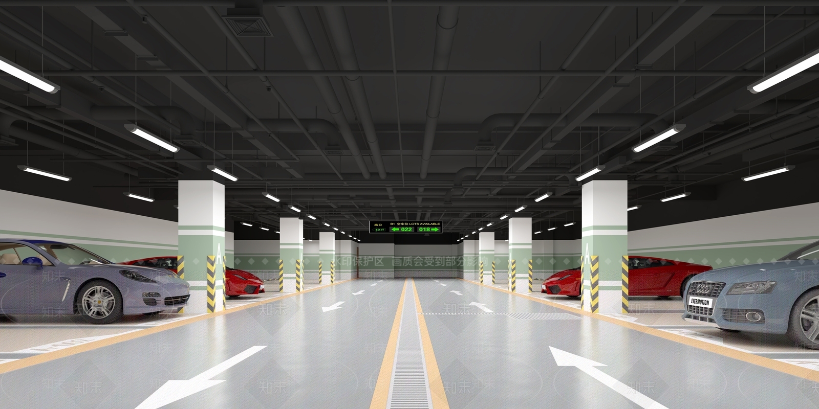 现代地下停车场3D模型下载【ID:1126486869】