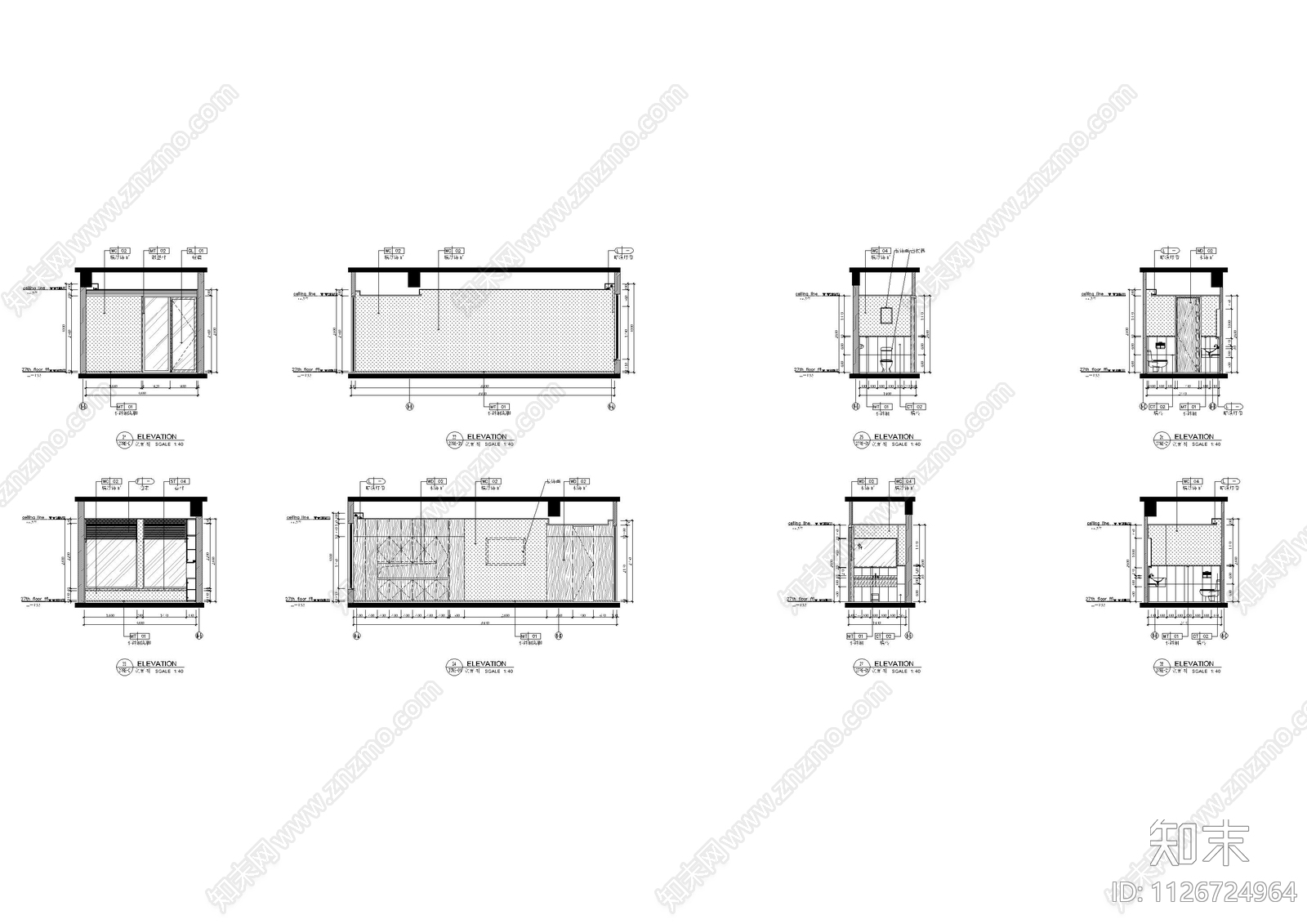 办公楼办公室立面图cad施工图下载【ID:1126724964】