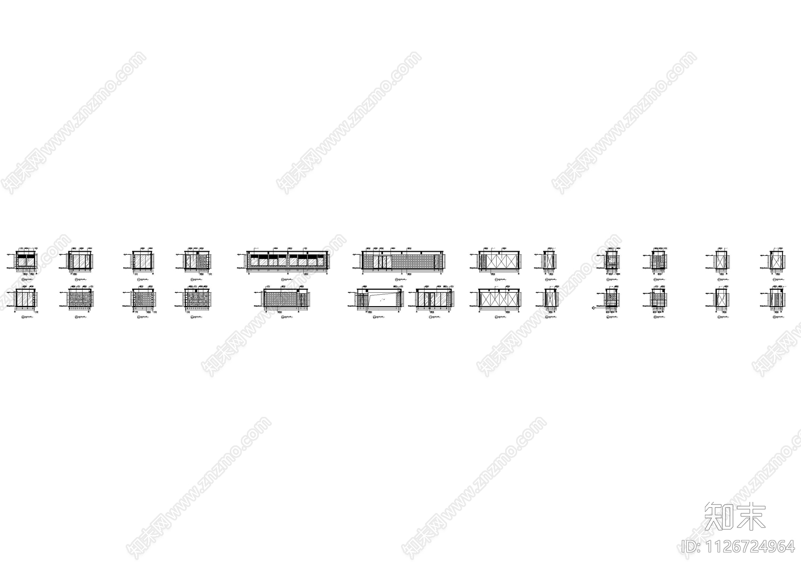 办公楼办公室立面图cad施工图下载【ID:1126724964】
