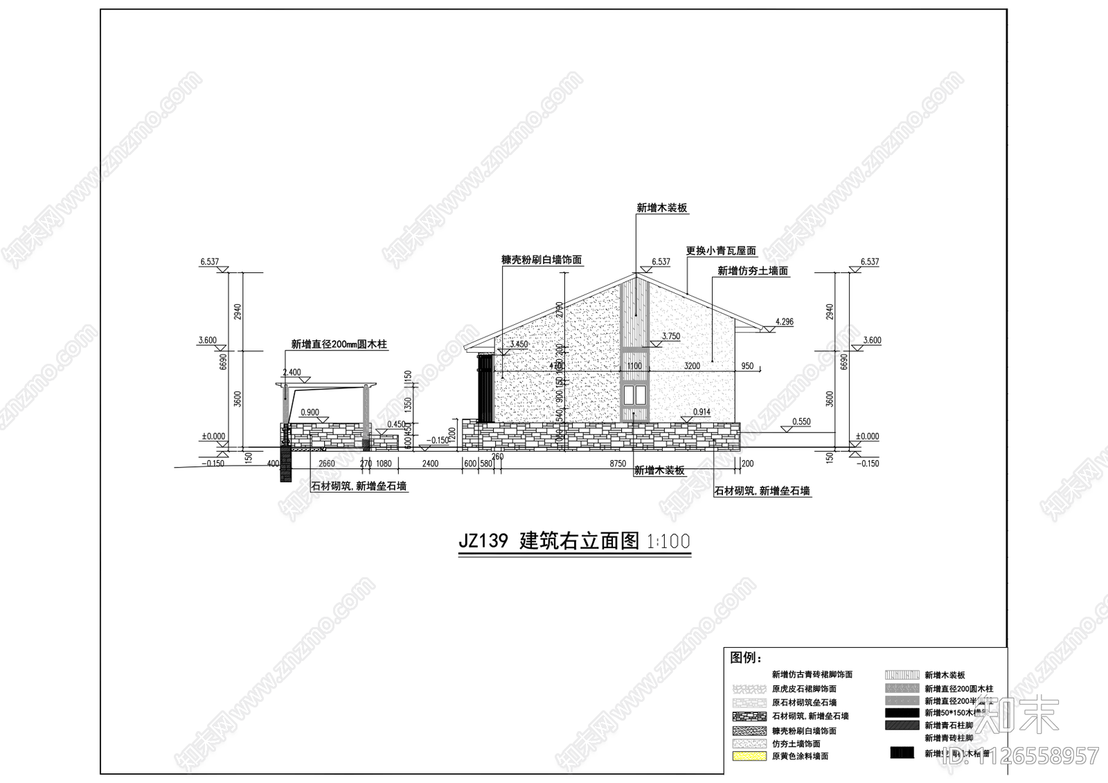 田园乡村建筑改造cad施工图下载【ID:1126558957】