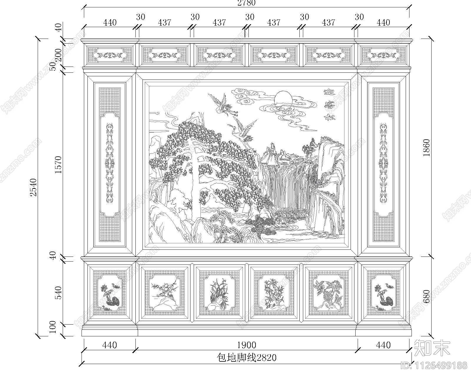 中式雕花屏风cad施工图下载【ID:1126499188】