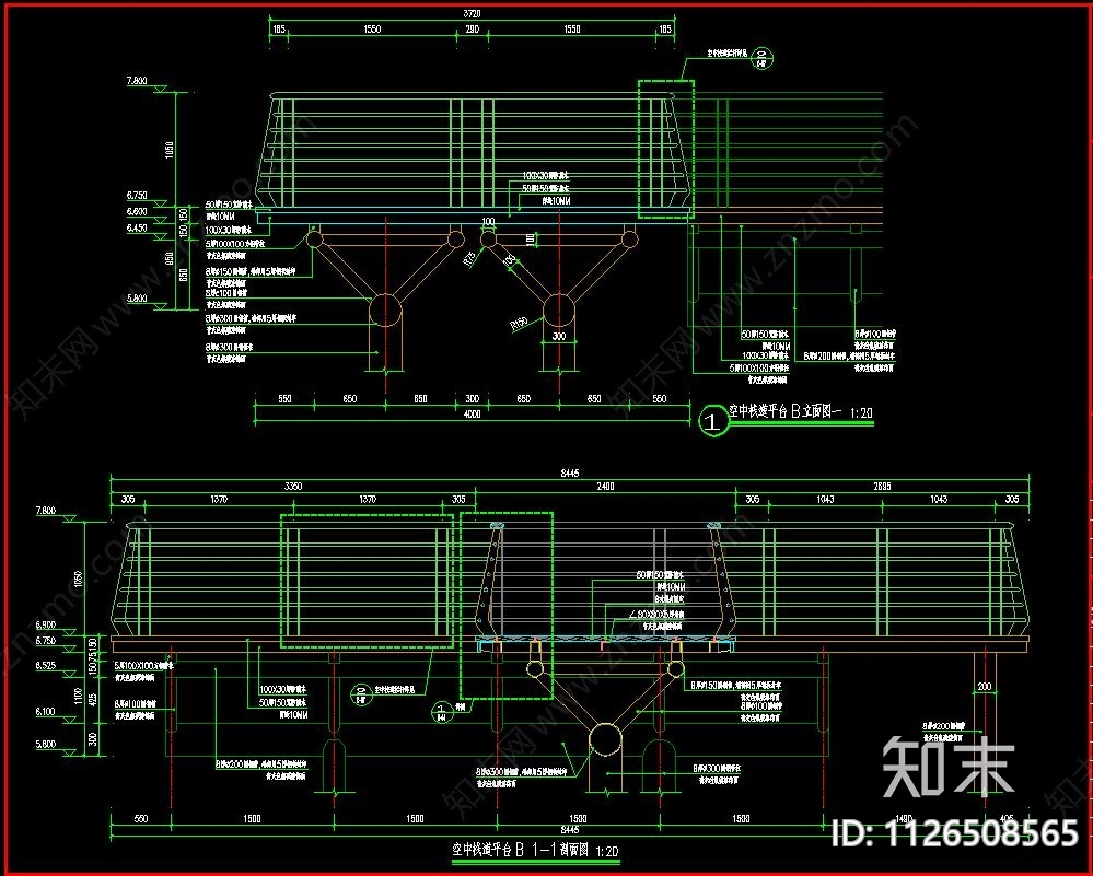 公园钢结构空中木栈道全套CAD施工图施工图下载【ID:1126508565】