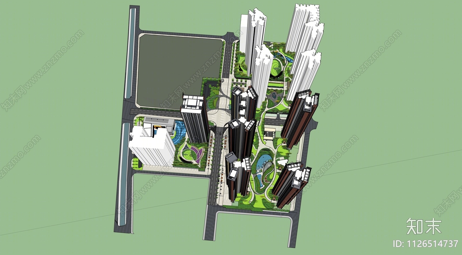 现代风格小区景观SU模型下载【ID:1126514737】
