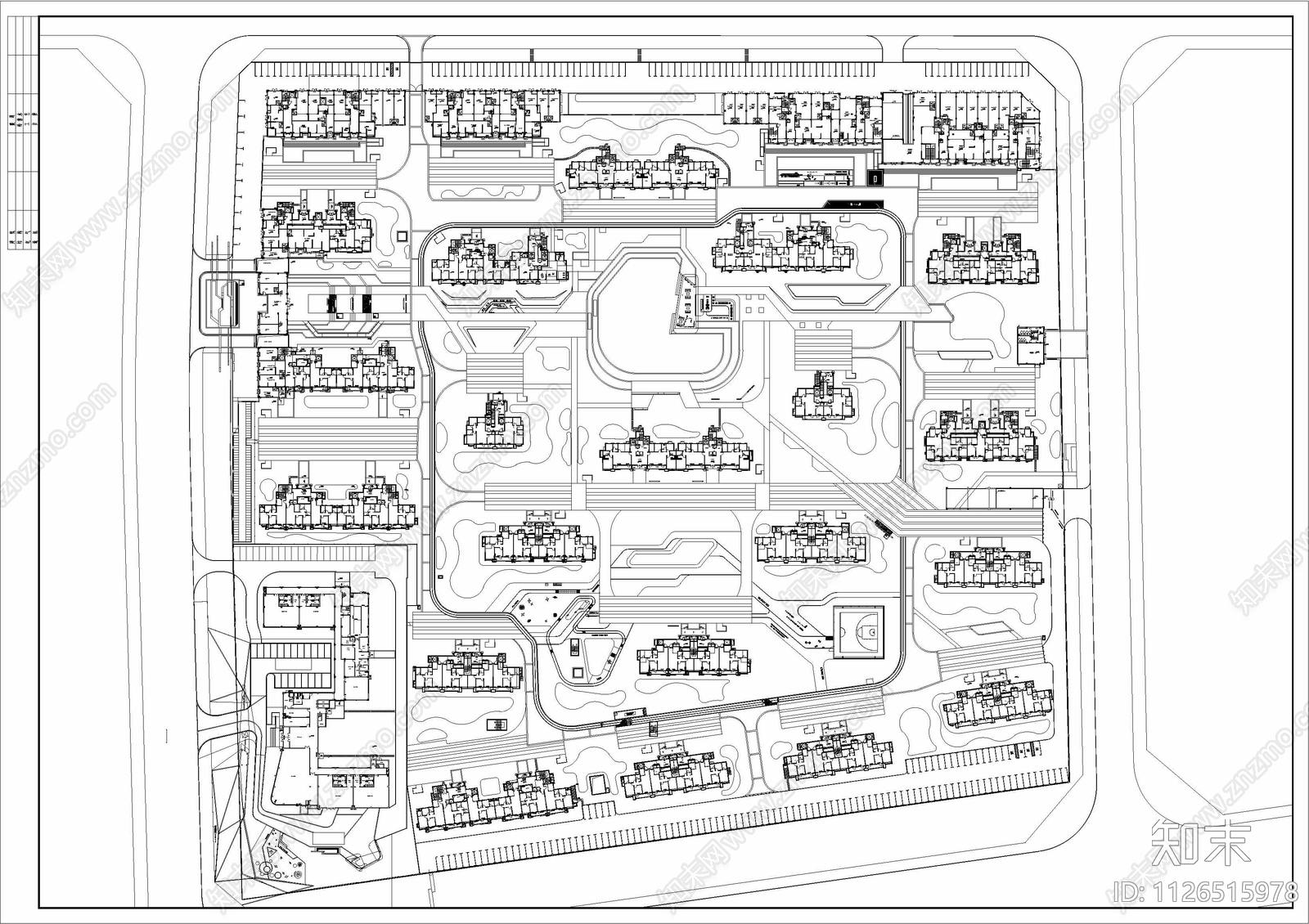 现代居住区景观平面图cad施工图下载【ID:1126515978】