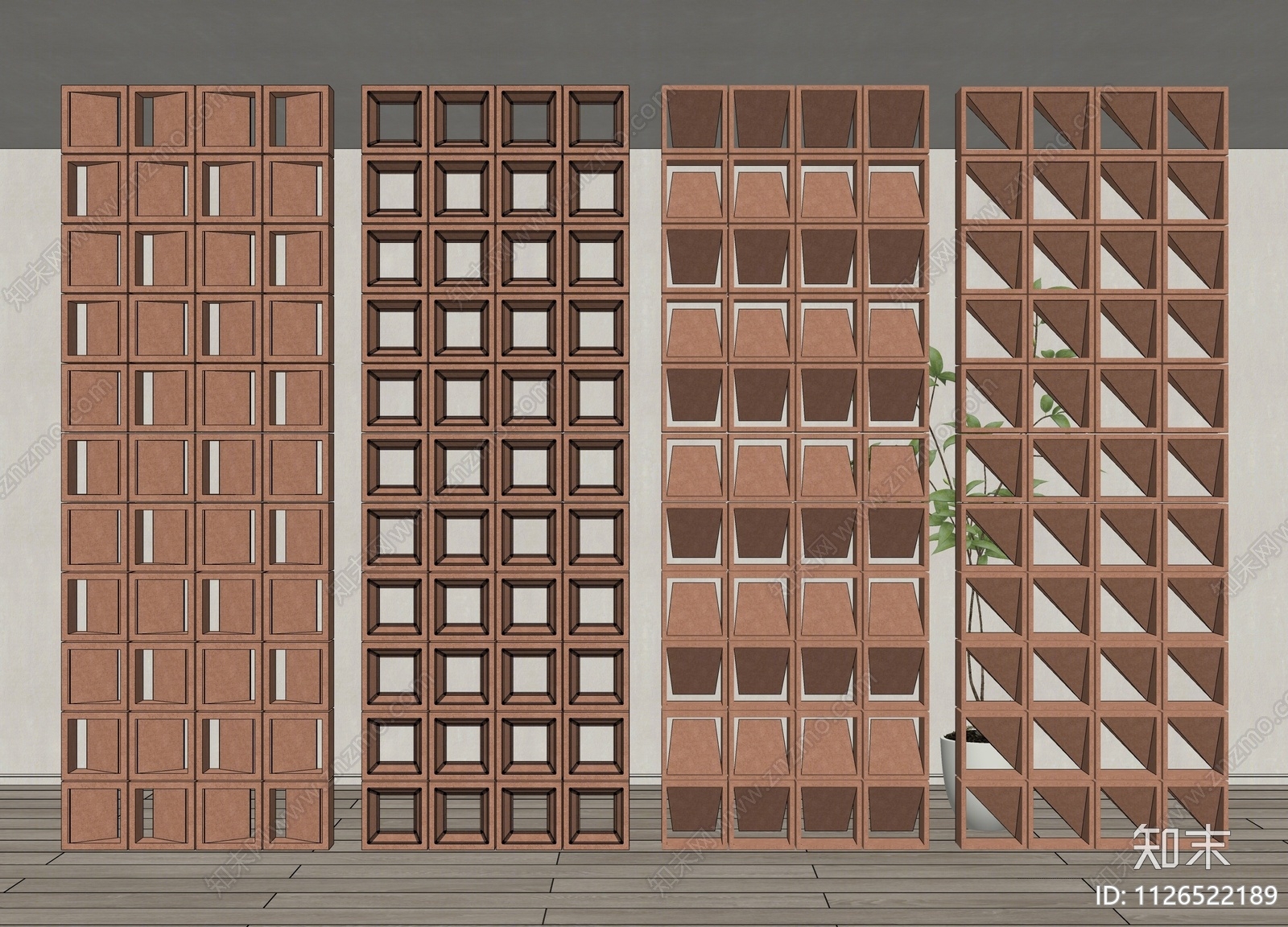现代镂空水泥砖隔断SU模型下载【ID:1126522189】