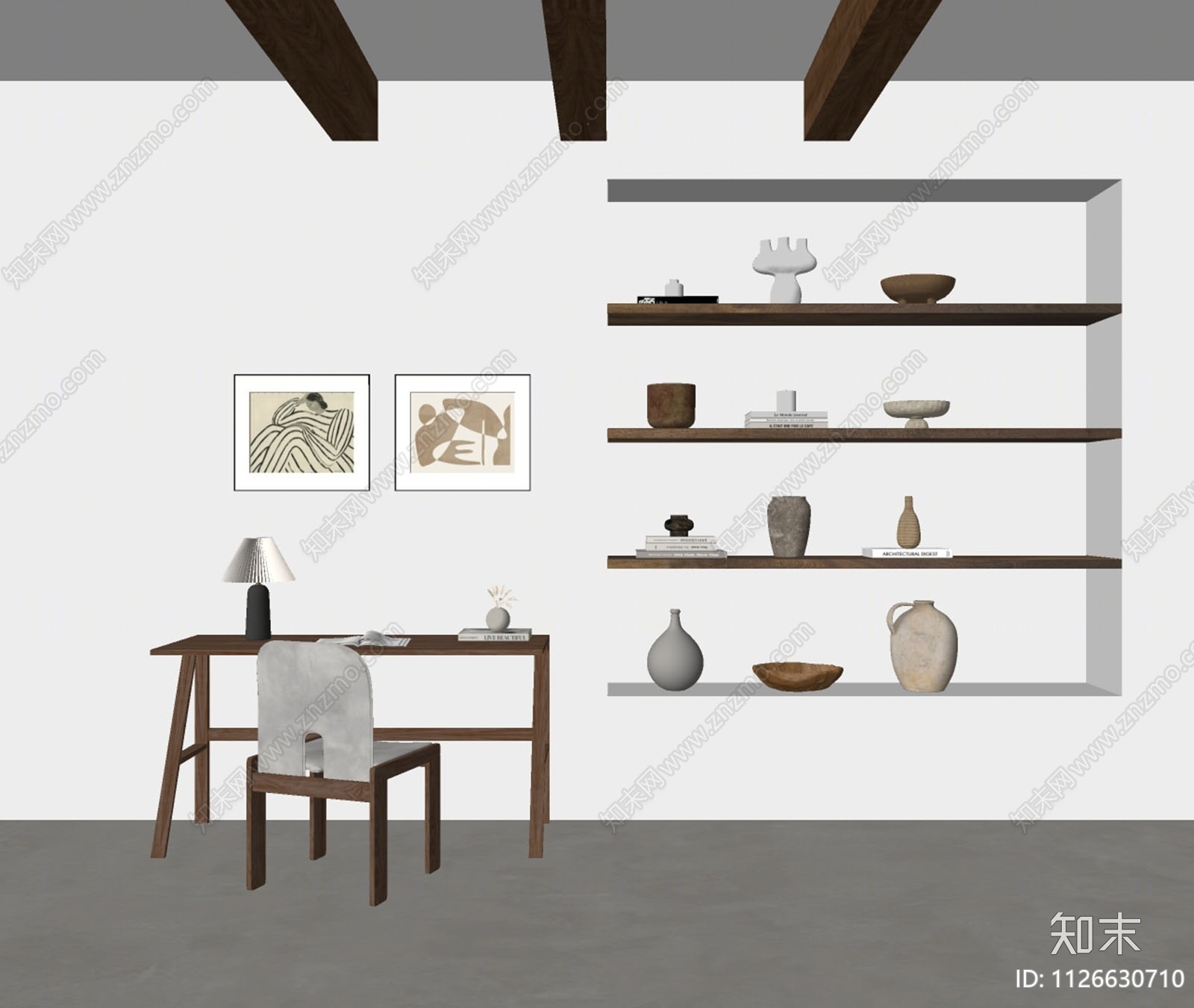 Cassina侘寂风书房SU模型下载【ID:1126630710】_知末su模型网