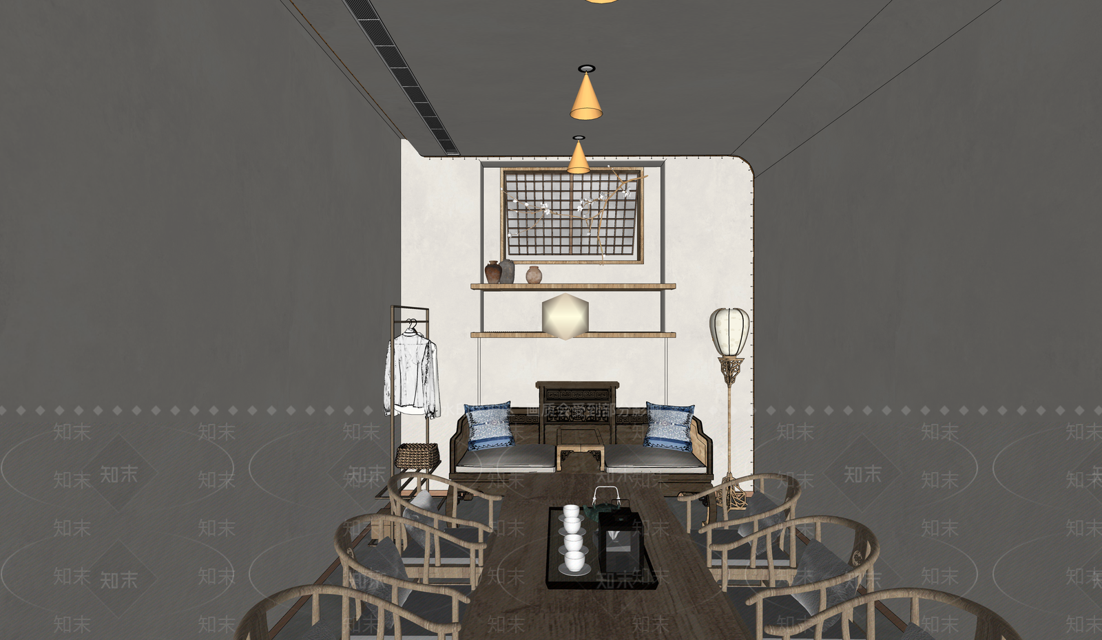 中式茶馆包厢SU模型下载【ID:1126536217】