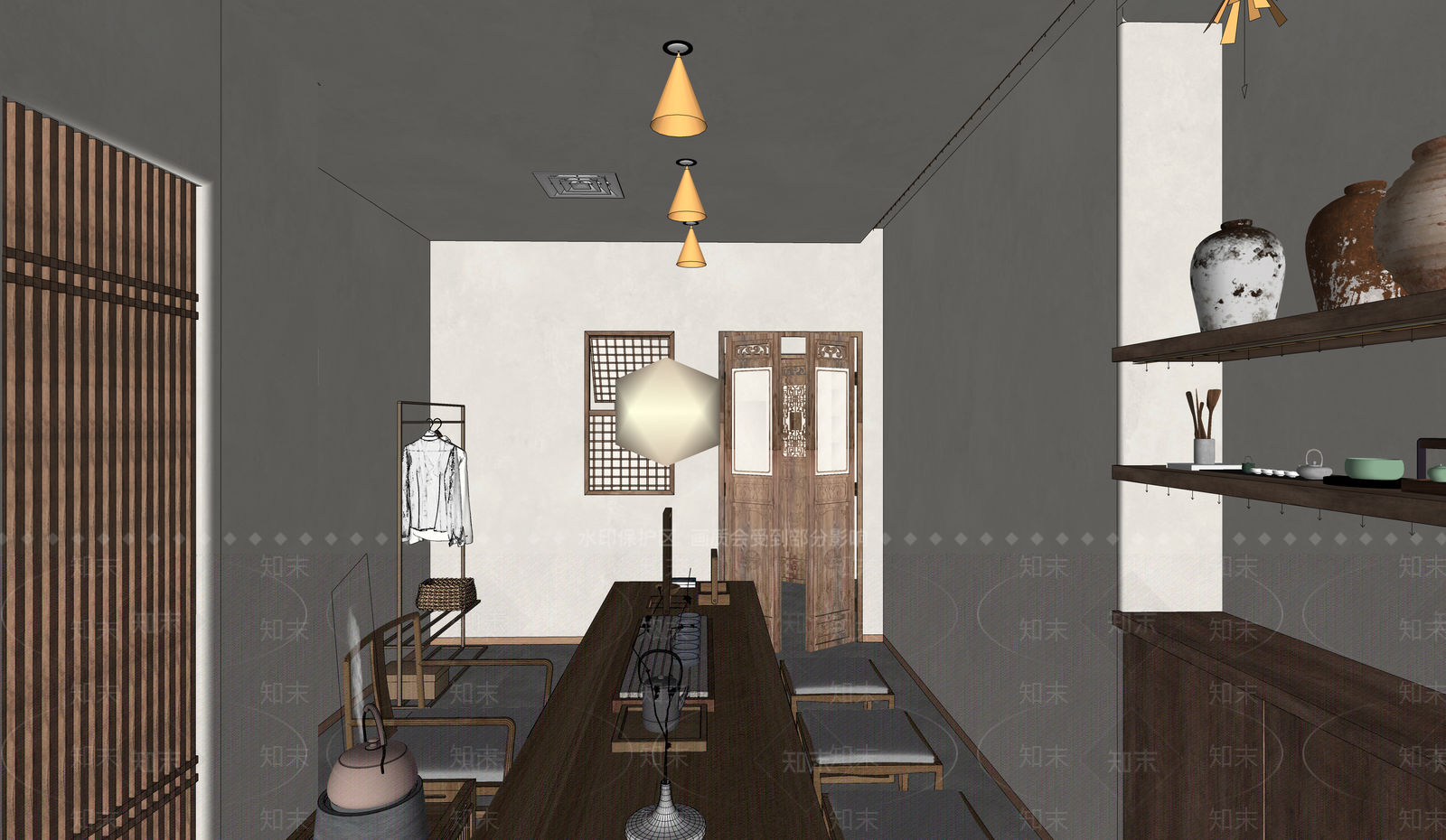 中式茶馆包厢SU模型下载【ID:1126536217】