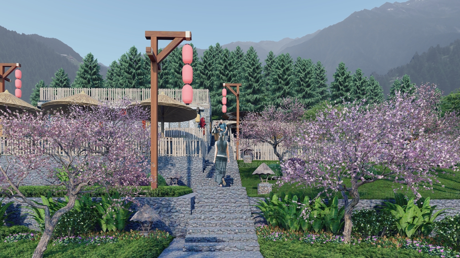新中式公园景观SU模型下载【ID:1126538527】