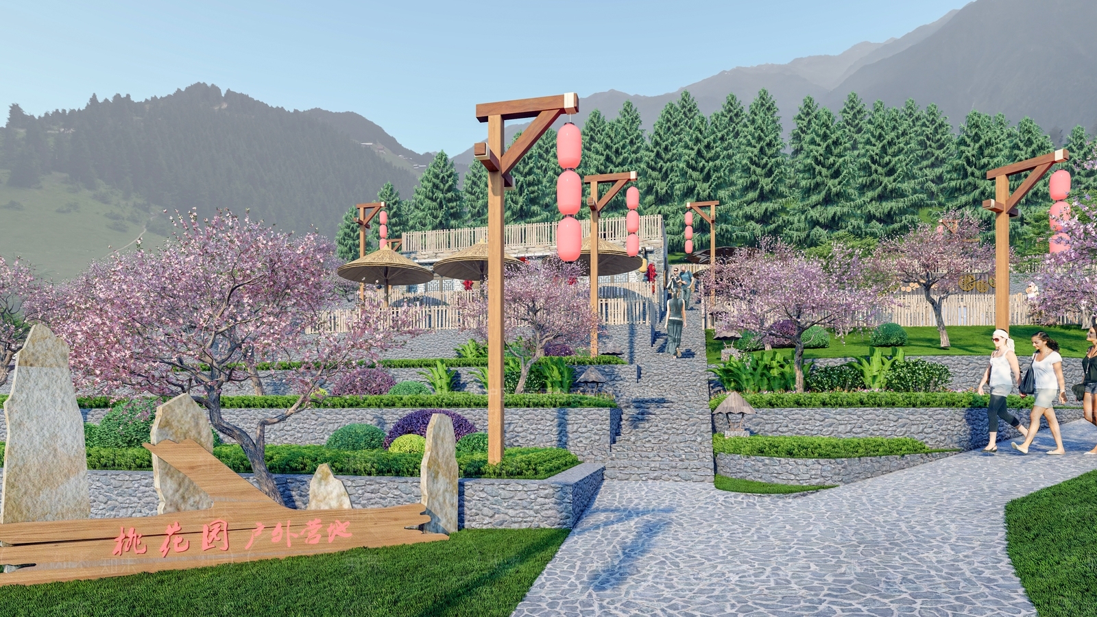 新中式公园景观SU模型下载【ID:1126538527】
