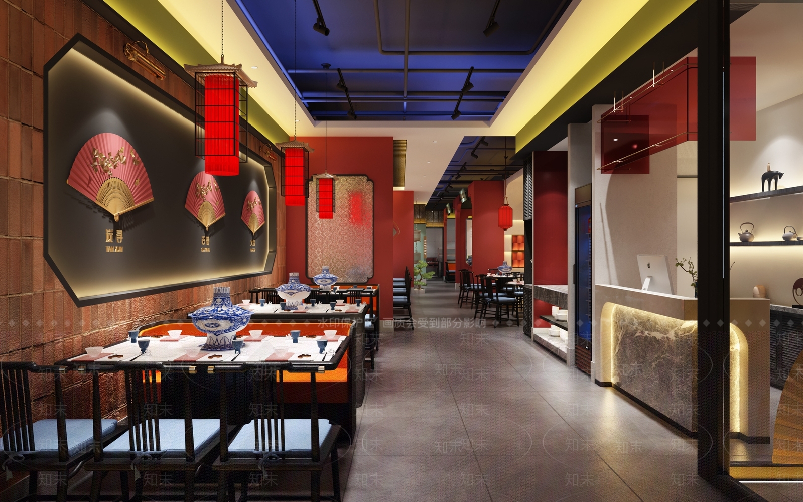 新中式碳火锅店3D模型下载【ID:1126685269】_知末3d模型网