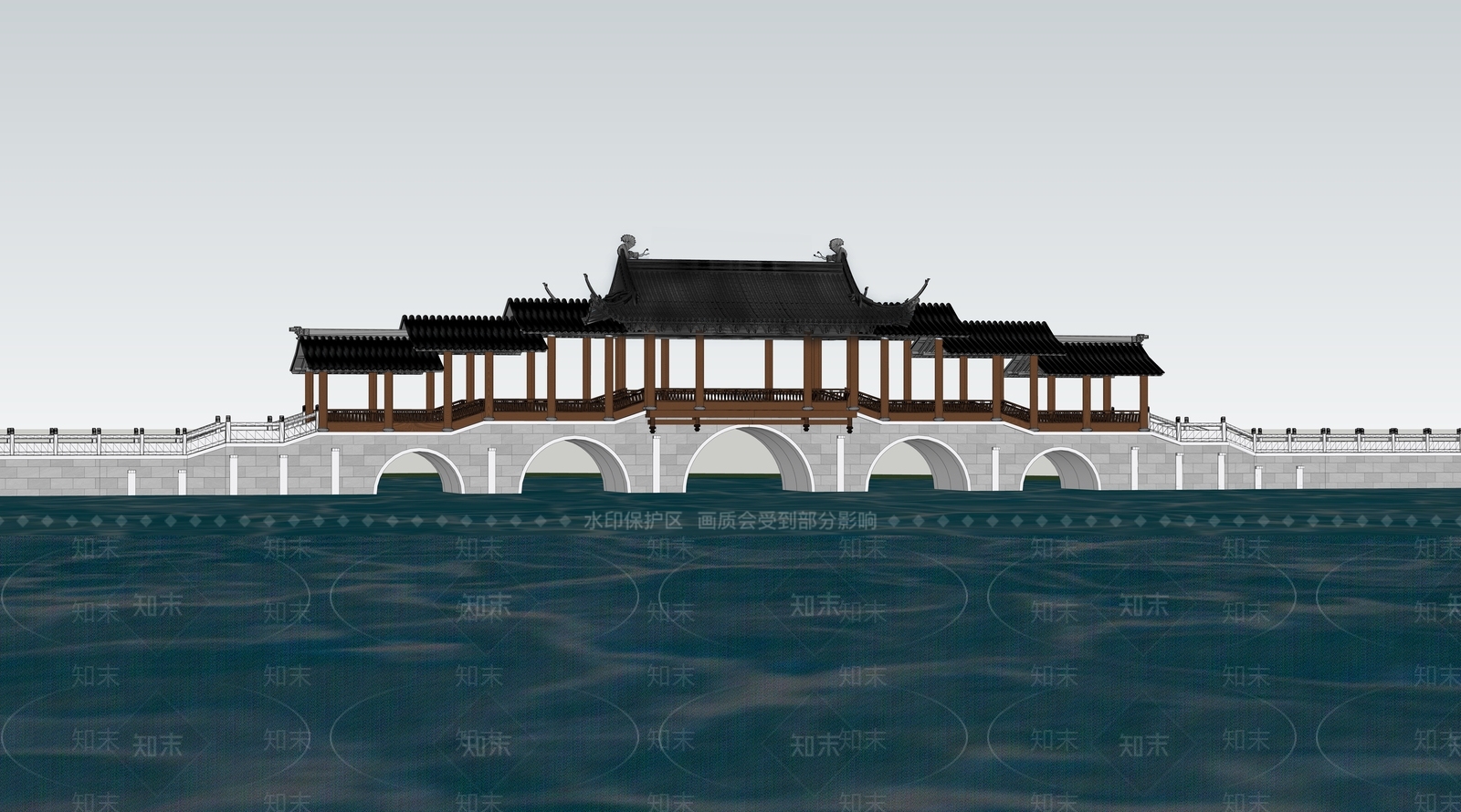 中式廊桥SU模型下载【ID:1126545903】